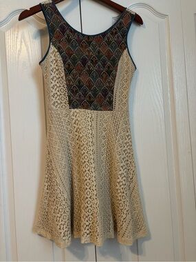 Flying Tomato Cream Lace Dress with Multicolor Patterned Bodice